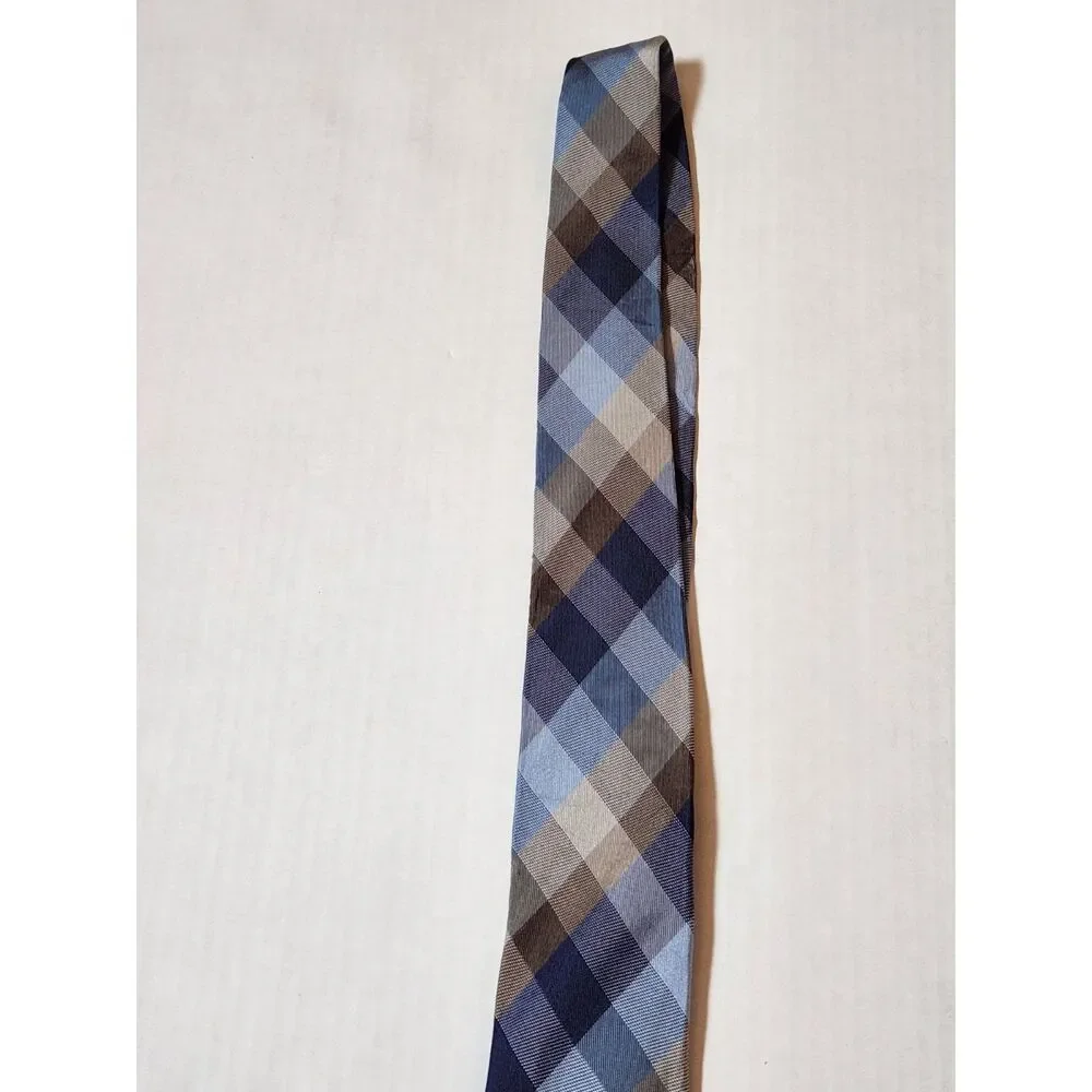 Van Heusen 100% Silk Tie Blue Gray Plaid Classic Necktie Men’s Formal Wear